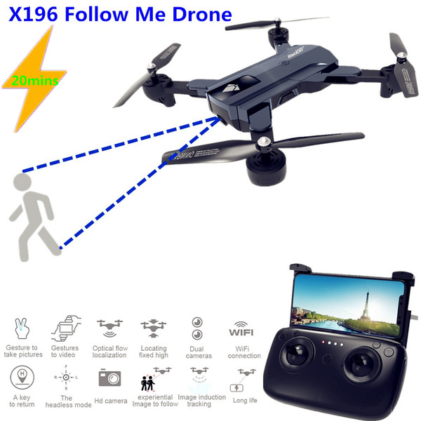 X196 Drone 20 mins Drones with Camera HD 2MP RC Racing Drone Follow Me FPV RC Quadcopter with Camera Dron VS SG900 SG700 XS809S