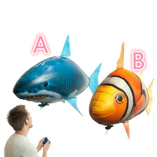 NEW Flying Fish Remote Control Toys Air Swimmer Inflatable Plaything Clownfish Big Shark Toy Children Gifts 2 Styles