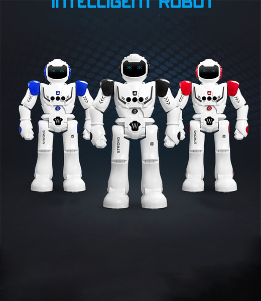 Remote control intelligent mechanical war police robot hand gesture programming to recharge children's intelligence development toys