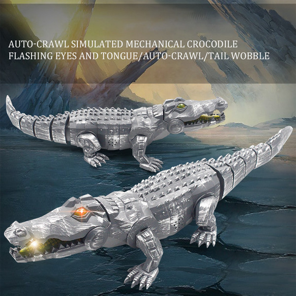 RC Toys Auto-Crawl Simulated Mechanical Crocodile Toy with LED light Sound Gifts Toys for Children Play Fun