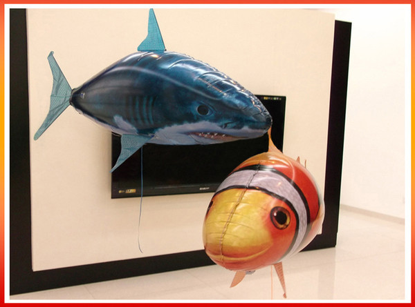 2017 RC Air Swimmer Shark Clownfish Flying Air Swimmers Inflatable Assembly Swimming Clown Fish Remote Control Blimp Balloon Air Swimmer Toy