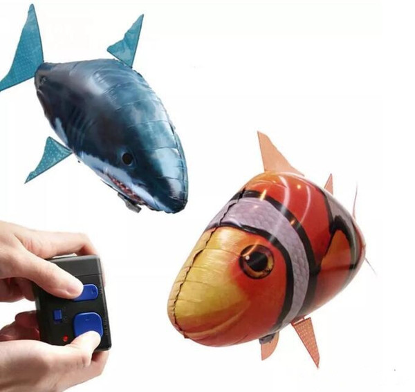 24pcs/lot Wholesale IR RC Air Swimmer Shark Clownfish Flying Fish Assembly Clown Fish Remote Control Balloon Inflatable Toys for Kids