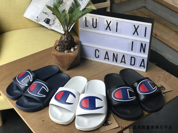 2019 New Arrival Champions Flip-Flops for Good quality Fashion Slippers Men's Women Summer Beach Slipper Black Red Casual Sandals Size 36-45