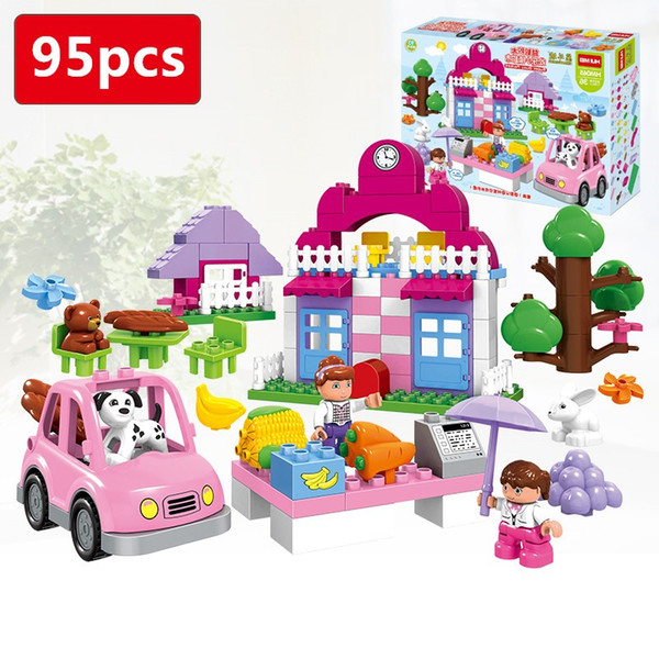 95pcs Happy Town Big Building Blocks Set Compatible with Legoed Duploes Educational Toys DIY Baby Toys Girls Gift