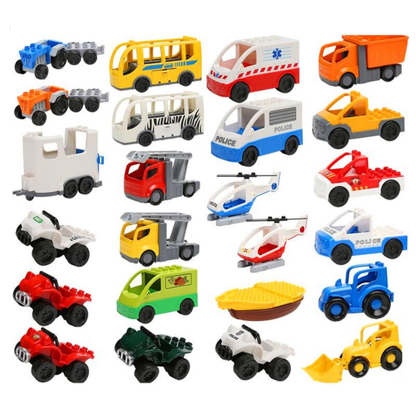 City Traffic Blocks Toys Ambulance Police Car Boat Raft Helicopter Truck Motorbike Bus Zoo Jeep Baby Toys