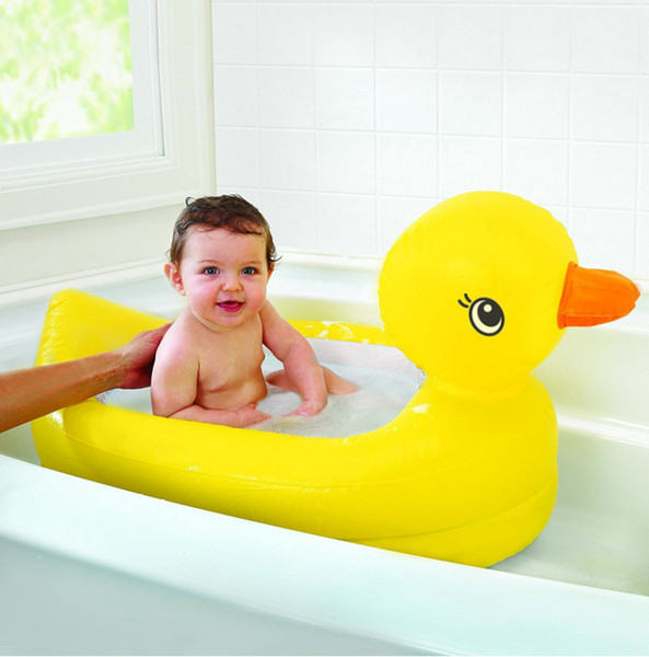 Cartoon Duck Children's Bath Baby Shower Tub Mini Rubber Inflatable Duck yellow Tub Textured, non-slip surface (6-24 months)