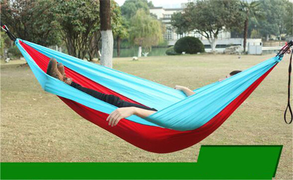 Portable Nylon Parachute Double Hammock Garden Outdoor Camping Travel Ultralight Hammock 260*140cm Sleeping Bed Hanging Sleep Bed New