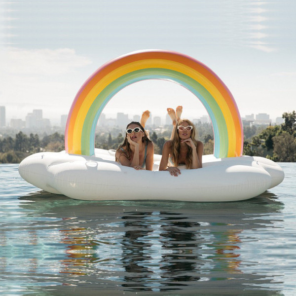 Inflatable Rainbow Float 215*140*130CM ECO-Friendly PVC Summer Outdoor Ride-On Pool Toys Large Floatie Lounge Fun Adult Kid Swim Party Toys