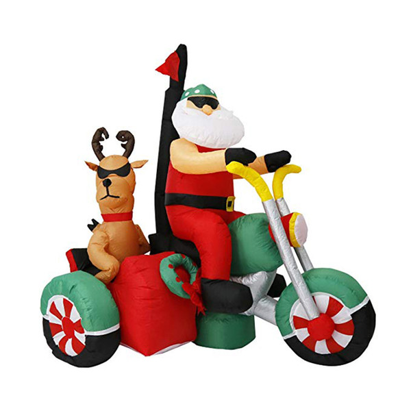 180cm Giant Santa Claus and Reindeer On Motorcycle Christmas New Year Party Garden Lighted Inflatable Toys Yard Deco Air Blown