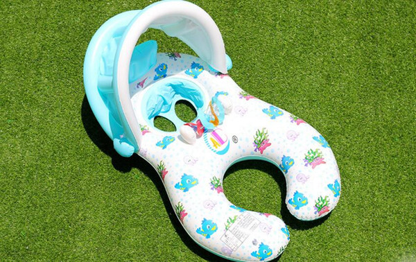 Sun protection Removable Inflatable Swimming ring summer Lifebuoy 100*70cm mother and child Interaction Swim ring 2 colors