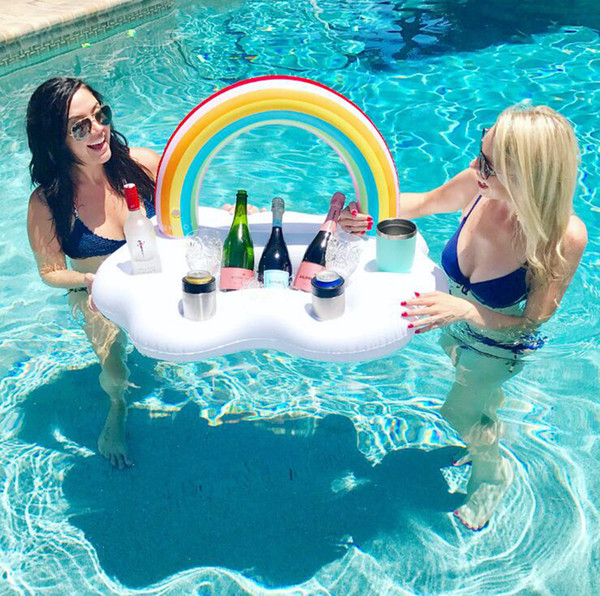 Rainbow Cloud Cup Holder Ice Bucket With 4 Hold Inflatable Mattress Table Bar Tray Pool Party Beer Drink Food Float Party Toy 30pcs OOA4916
