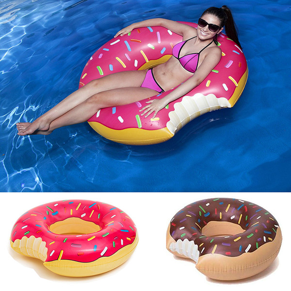 1 Piece 48 Inch Gigantic Donut Swimming Float Inflatable Swimming Ring 2 Colors (Strawberry and Chocolate) Best Summer Water Toys