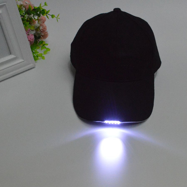 Free Shipping Black Color Lighted LED Built In 5 Flashlight Hat Baseball Cap Night Walking Hiking Fishing Hunting