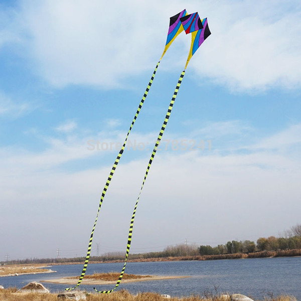 Wholesale-HOT sale 5ftSingle Line Delta Kite Colorful Outdoor sports toy Easy to fly for kids long tail