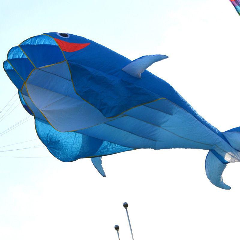 Hot Sale 3D Huge Frameless Soft Parafoil Giant Dolphin Kite Blue With 400m line #56397, dandys