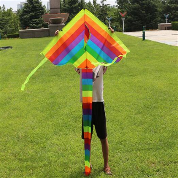 Outdoor Toys Rainbow Kite Without Flying Tools Kids Outdoor Fun Sports Kite Long Tail Patchwork Children Triangle Color Kite Easy Fly