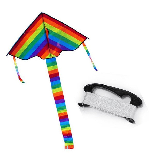 Rainbow Long Tail Triangle Nylon Kite Ripstops Easy Fly 30M Handle Line Board String Reel Children Wholesale Gentle Breeze Fly