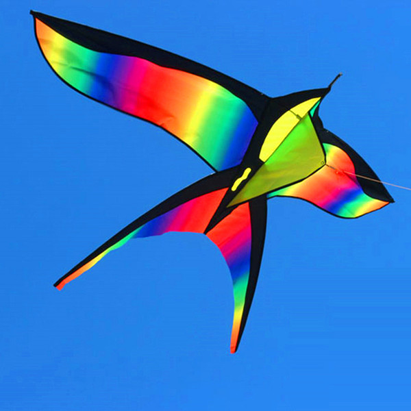 Wholesale- 172CM Colorful Swallow Kite Beautiful Rainbow Kite Color Bird Kites Easy Control Flying With Handle Line Children Present Gift
