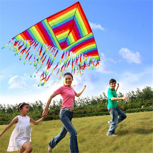 Rainbow Kite Summer Outdoor Toys Fun Sports Kite Children Triangle Color Kite Easy Fly Games Activities Kid Gift