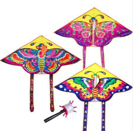 90*55cm Nylon Rainbow Butterfly Kite Outdoor Foldable Children's Kite Stunt Kite Surf with 60M Control Bar and Line Random Color