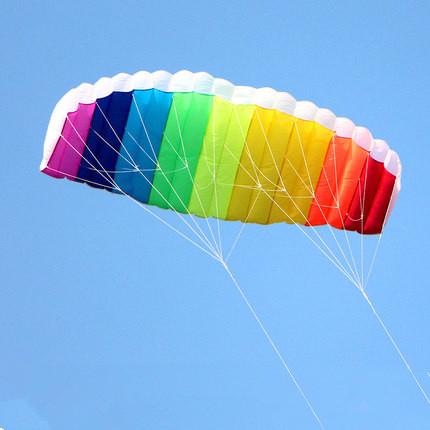 Free Shipping Dual Line 1.2/1.4/2/2.7m Parafoil Flying Rainbow Sports Beach Stunt Kite With Handle Ripstop Nylon Outdoor Kitesurf Wholesale