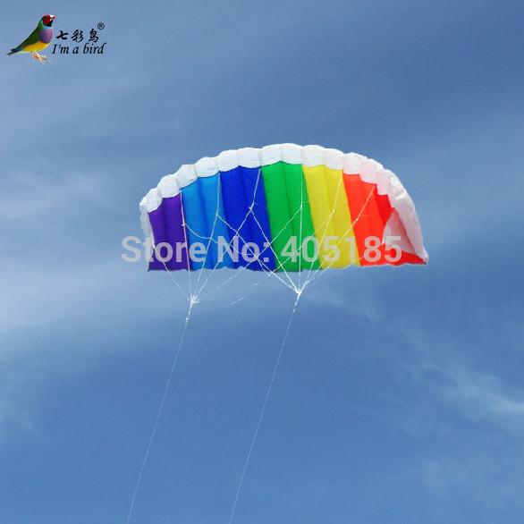 Wholesale- Outdoor High Quality Dual Line1.4m Parafoil Kite With kite handle Power Braid Sailing Rainbow Sports Beach good Flying