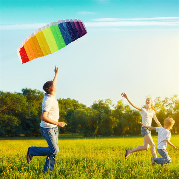 New Hot Power Dual Line Stunt Parafoil Parachute Rainbow Sports Beach Kite with 2pcs 30m Nylon Flying Lines For Beginner