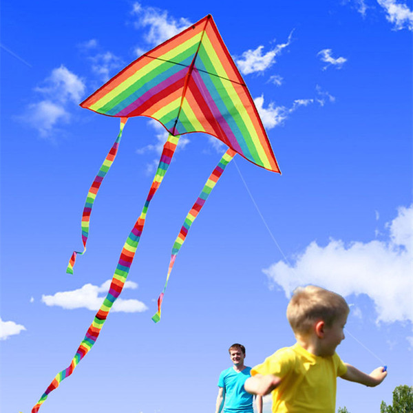 Colorful Rainbow Kite Long Tail Nylon Outdoor Kites Flying Toys For Children Kids Stunt Kite Surf With Control Bar and Line