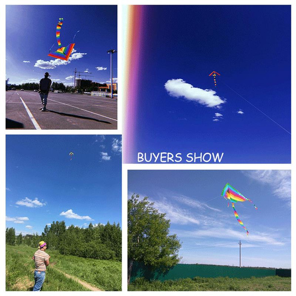rainbow Rainbow Easy Flying Outdoor Long Tail Nylon Toys for Kids Children Stunt Kite Surf without Control Bar and