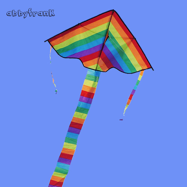 Abbyfrank Rainbow Nylon Kites Long Tail Triangle Ripstops Easy Fly Kites 100m Handle Line Board String Reel Wholesale Gentle Fly