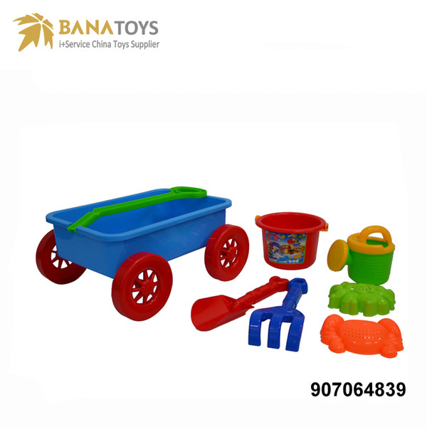 Complete outdoor beach plastic toy set including 6 kids water toys beach trolley bucket and shovel child's favorite gift Free Shipping