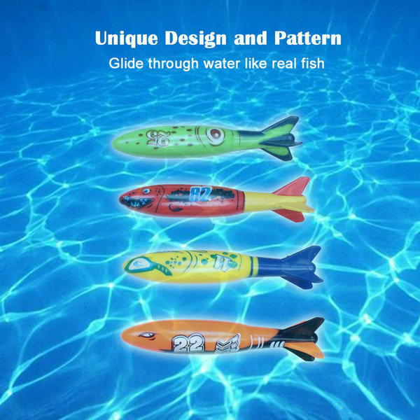 Torpedo Rocket Toy Torpedo Dive Swim Sticks Swimming Pool Bathtub Bath Fun Swimming Torpedo Glides Under Water Toy for Kids 4PCS/SET