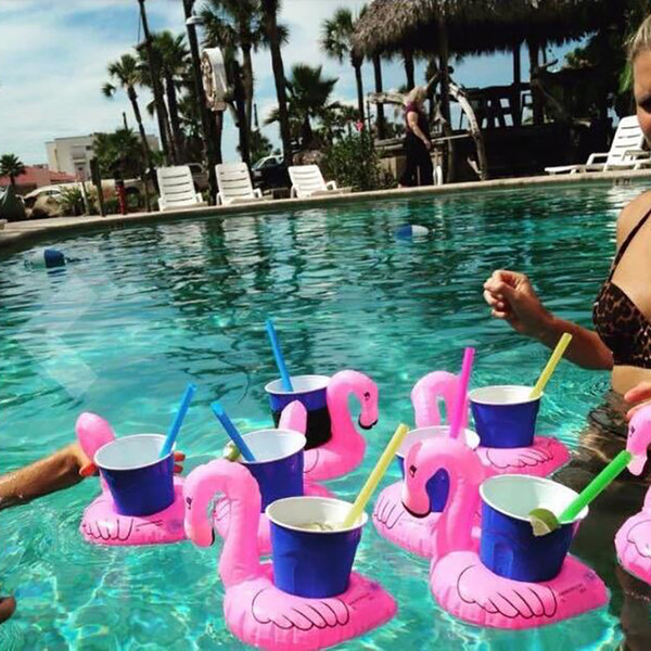 Inflatable Flamingo Drinks Cup Holder Pool Floats Bar Coasters Floatation Devices Children Bath Toy small size Hot Sale