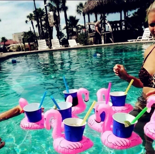 Inflatable Flamingo Drinks Cup Holder Pool Floats Bar Coasters Floatation Devices Children Bath Toy 10 p/l