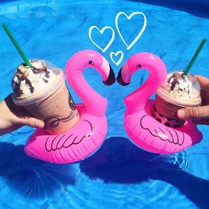 18cm Flamingo Inflatable Drinks Cup Holder Pool Coasters Swim Inflatable Float Toy Pool Party Favorite Goods