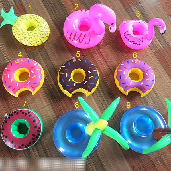 INS Inflatable Floating Drink cushion Holder mini swim ring Coasters Bathing Cup Ring Flamingo Coconut tree Pineapple Donut bath toys B001