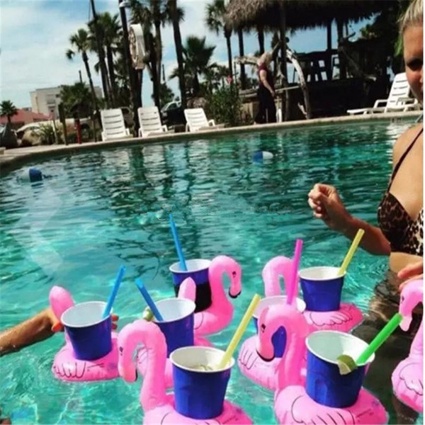 ulik Inflatable Flamingo Drinks Cup Holder Pool Floats Bar Coasters Floatation Devices Children Bath Toy dhl free