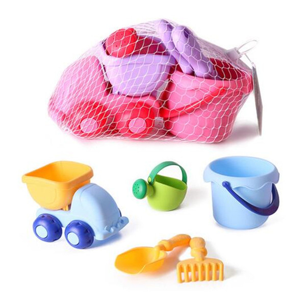 2017 New Arrival Cartoon Kids Beach Sand Toy Set Summer Outdoor Play Children Outdoor Play Gift Bucket Kettle Rakes Shovels Car 5 Piece