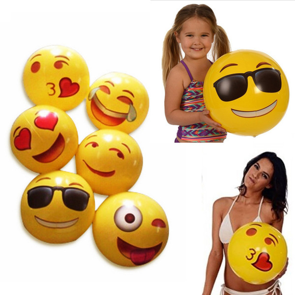 12 inch Beach Balls QQ Emoji Smile Face Ball PVC Inflatable Kids Adults Swim Pool Water Fun Toys Cheap Free DHL 225