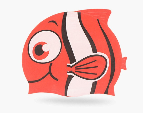 Kids Fun Silicone Swim Cap for Boys and Girls - Cartoon Design Goldfish & Minnows (For 3-12 Years)