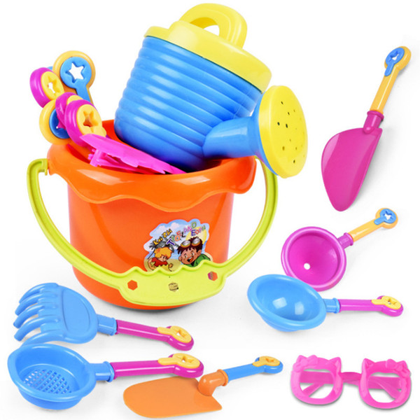 9PCS Baby Playing With Sand Water Beach Bucket Sunglass Toys Set Dredging Tool For Children Baby Kids Sandy Beach Toy