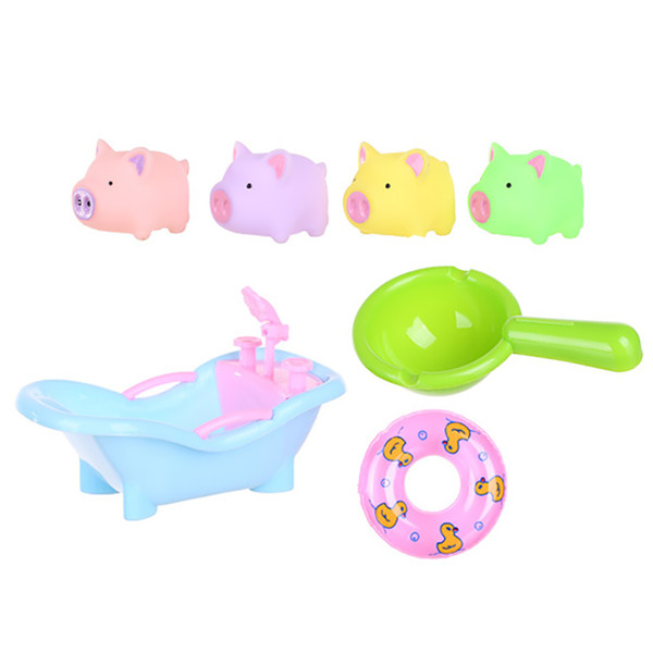 7PCS Bath Toy Set Including Bathtub Animal Toys Swim Ring Water Ladle for Kids