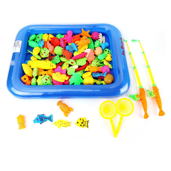 Outdoor Fun Sports Toys Touchcare 40 Pcs/lot Children's Magnetic Fishing Toy With Inflatable Pool Rod Net Set Kids Outdoor Play Fishing