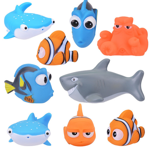 Cute Animal Baby Bath Toys for Children PVC Float Squeeze Sound Dabbling Toys Kids Clown fish Bathroom Pinch Spray Toy