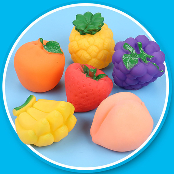 6pcs/lot Baby Bath Toys Children Bathtub Toy Fruits Kids Bathroom Water Play Toy Rubber Squeeze Float Sounding Dabbling Toys