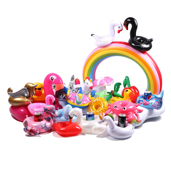 Summer Hawaii Luau Party Inflatable Flamingo Cup Holders Swimming Floating Swim PVC Pool Unicorn Drink Holder Kiss Donut crab Duck pineapple