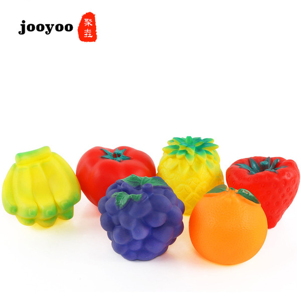 6PCS Best Selling Children's Puzzle Bath Toy Set Bathing Water Pinch Called Silicone Fruits Toys Jooyoo