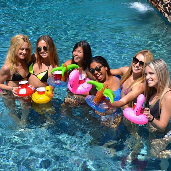 New arrival Inflatable Flamingo Drinks Cup Holder Pool Floats Bar Coasters Floatation Devices Children Bath Toy small size