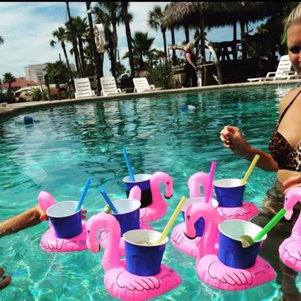 Inflatable Flamingo Drinks water toys Cup Holder Pool Floats Bar Flamingo Coasters Floatation Children Bath Toy