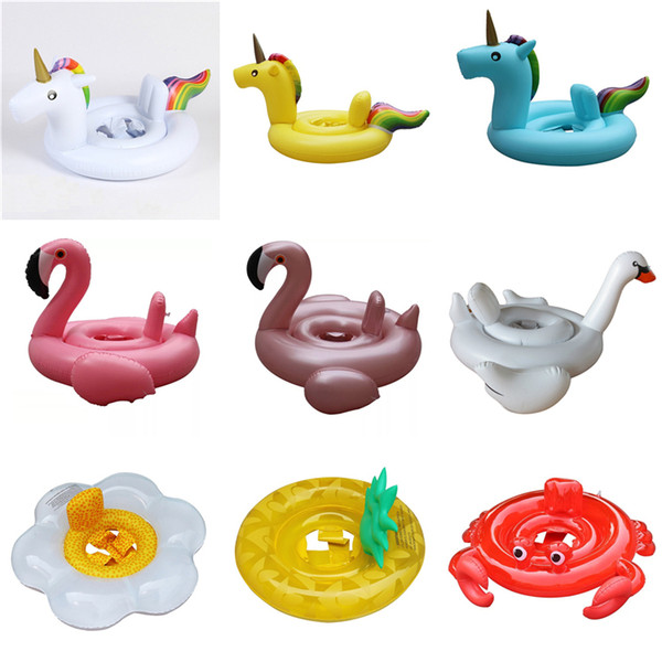 Baby Swimming Ring Unicorn Seat Inflatable Unicorn Pool Float Baby Summer Water Fun Pool Toy swan flamingo Kids Swimming float LA755